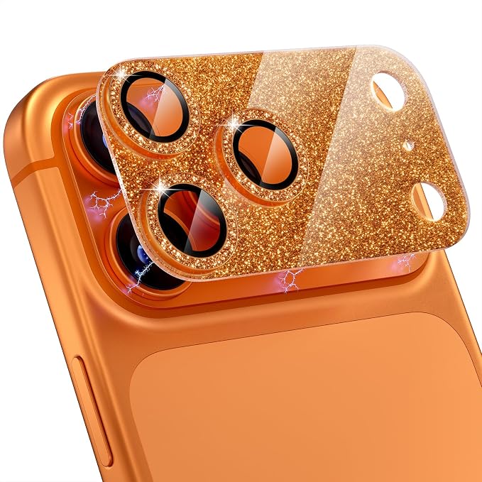 Choiche for iPhone 17 Pro Camera Lens Protector, Glitter-Orange | Bling Metal Camera Cover with 9H Tempered Glass Lens Screen Protector Accessories, Strong Adsorption, Case-Friendly, 6.3-inch by Choiche
