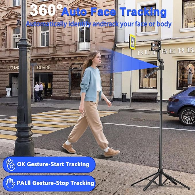 Auto Face Tracking Tripod for iPhone with Light 63” Selfie Stick Tripod Stand Follows Your Movement 360° Phone Camera Tripod with Wireless Remote for Content Creator Vlog Live Stream Video Recording - Image 3