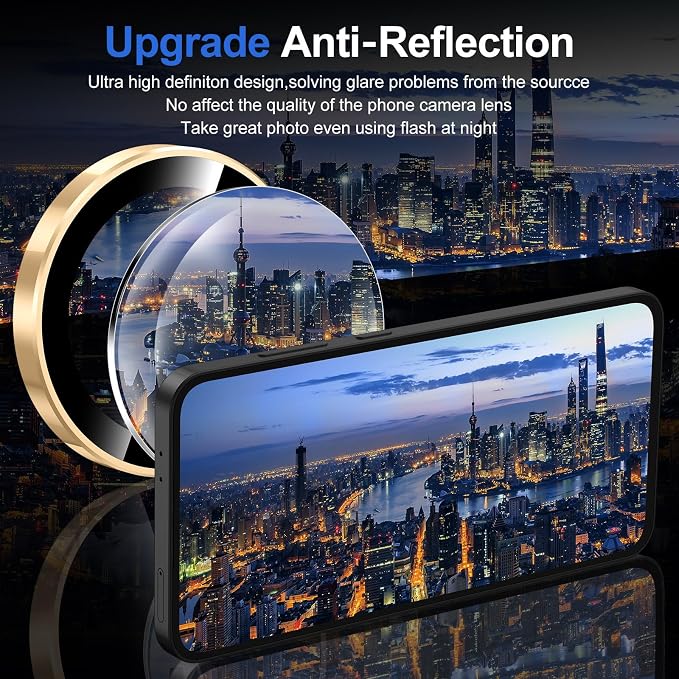for Samsung Galaxy S24 Camera Lens Protector, Individual Metal Ring Tempered Glass Lens Cover, [Strong Adsorption] Scratch Resistant Ultra-Thin HD Clear Lens Cover, 1 Set-Gold Ring - Image 4