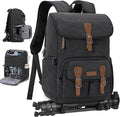 RAINSMORE Camera Backpack, DSLR SLR Mirrorless Camera Bag for Photographer | 15.6 Inch Vintage Canvas Camera Case with Laptop Compartment & Tripod Holder & Rain Cover for Sony Canon Nikon Fujifilm Black by RAINSMORE