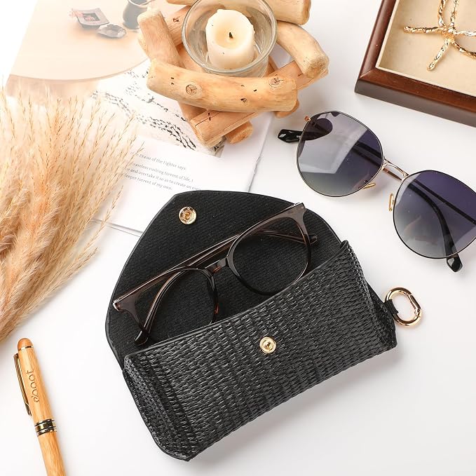 Leinuosen Woven Straw Sunglasses Case with Clip Hard Shell Rattan - Image 4