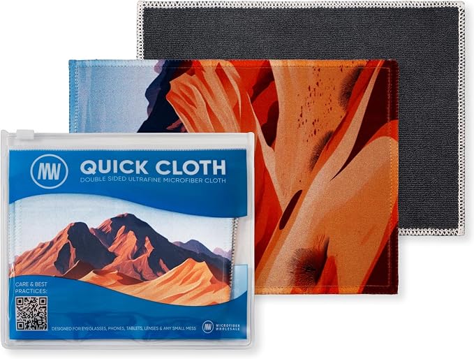 Microfiber Wholesale Quick Cloth Glasses Cleaning Cloths 5x7 Desert 2-Pack | with Case | Double-Sided Lens Cleaner for Eyeglasses, Camera, Screens & Glass | Reusable Microfiber Glass Polishing Cloths by MicrofiberWholesale