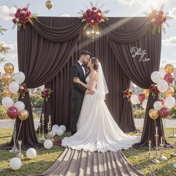 30 ft x 10 ft Wrinkle Free Brown Backdrop Curtain for Parties, Wedding Brown Photo Backdrop Drapes, Fabric 6 Panels 5ft x 10ft for Baby Shower Photoshoot Engagement Birthday Photography Background - Image 8