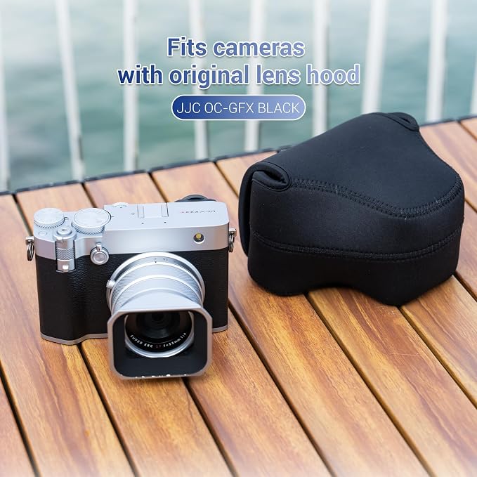 JJC Soft Neoprene GFX100RF Camera Case Bag for Fuji Fujifilm GFX100RF Pouch | GFX 100RF Protective Storage,Compatible with GFX 100 RF + Original Lens Hood, with Inner Lanyard & Touch-Fastening Flap - Image 5