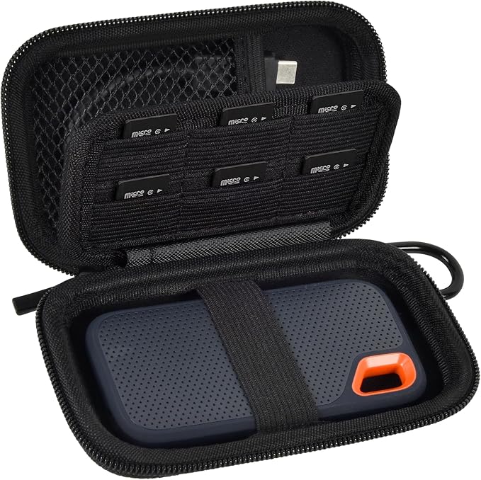 PAIYULE Hard Case for SanDisk Extreme Portable SSD & PRO,SD Card Pocket | Fits 250GB, 500GB, 1TB, 2TB and 4TB SSDs, with SD Card Pocket,Elastic Strap,Mesh Pocket and Carabiner, Case Only Black by paiyule