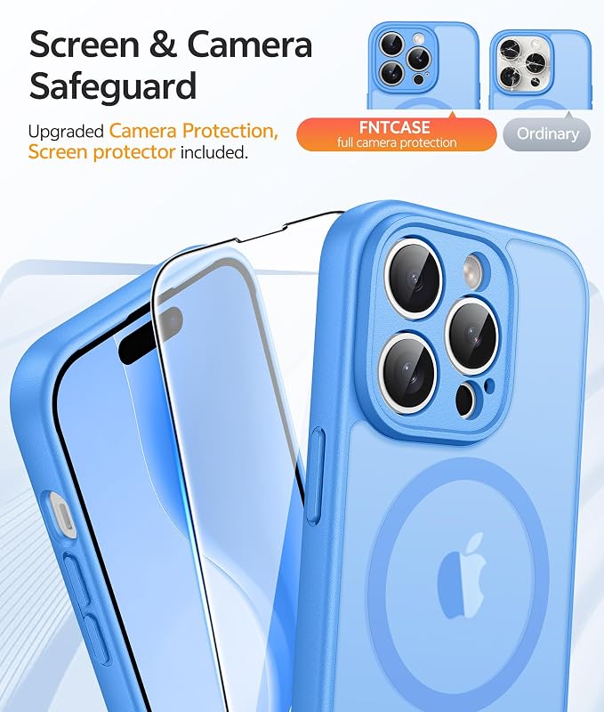 FNTCASE for iPhone 14 Pro Max Case, Fit for Magsafe, Glass Screen Protector | Full Camera Protection, Translucent Matte, 14FT Military Grade Drop Proof, Shockproof Protective Phone Cover, Ice Blue - Image 4