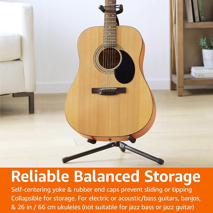 Amazon Basics Height Adjustable Foldable Guitar Stand with Secure Support, Padded Non-Slip Floor Stand for Acoustic, Electric, Bass and Banjos, Portable Display Stand, Black - Image 8