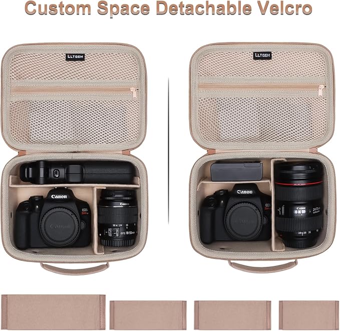 Small Camera Case Bag for Canon EOS Rebel T7/R50//R100 DSLR Camera Beige | Hard Carrying Travel Case for Canon EOS Rebel T7/R50//R100/R6 Mark II/R8/R6 Mark III/R50 V/T6/R10/R5 Mark II DSLR SLR Camera - Image 3