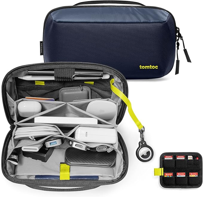 tomtoc Electronic Organizer Accessory Tech Pouch for MacBook Charger, Cables, Power Bank, Hard Drive, Cords, Water-resistant Storage Bag with Removable Card Slots for USB Adapter, Memory Card, Blue by tomtoc