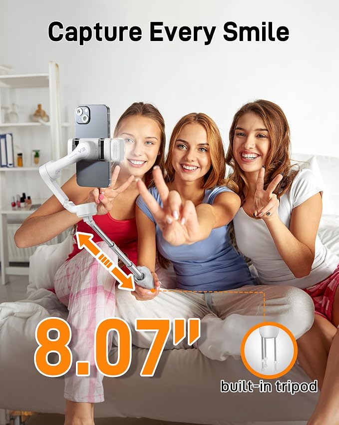 hohem iSteady V3 Gimbal Stabilizer for iPhone & Android with AI Tracker | iSteady 8.0, Detachable Remote, 8" Extension Rod, Tripod, Magnetic Fill Light, AI Tracking, 13H Battery for Vlogs, White - Image 5