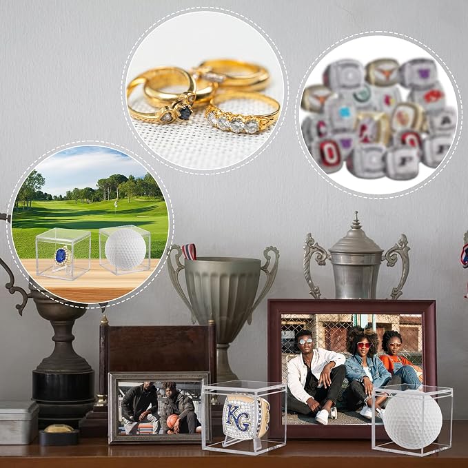 2 Pack Championship Ring Display Case, Clear Acrylic Memorabilia Stand Cube Ring Holder Dust Protection Transparent Storage Box for Sports Baseball Basketball Fan Souvenir Protection Supplies - Image 5