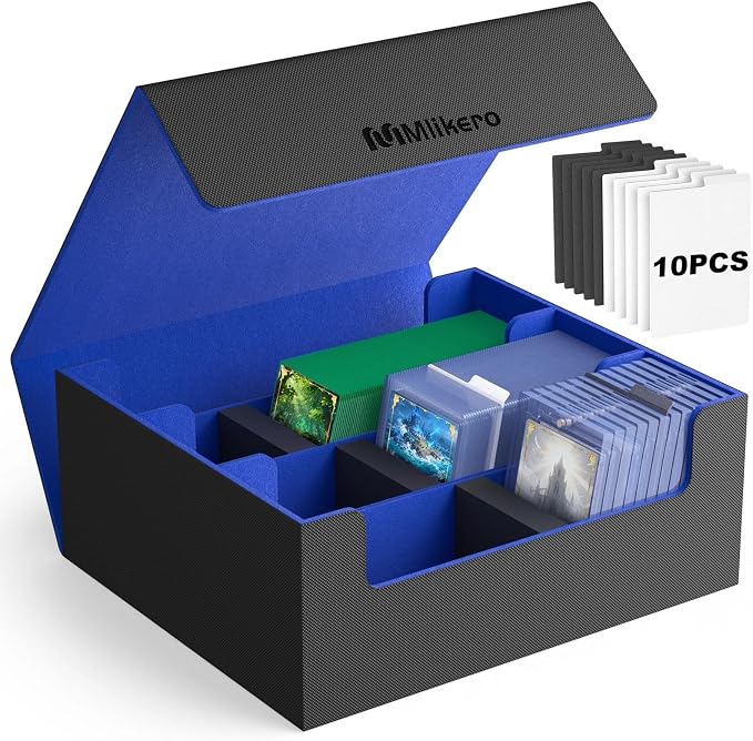 Mlikero Card Deck Case for Trading Cards 1800+, Trading Card Storage Box Fits Toploader and Magnetic Card Holder, Leather Magnetic Closure Deck Box Fit for MTG, TCG (Blue) by Mlikero