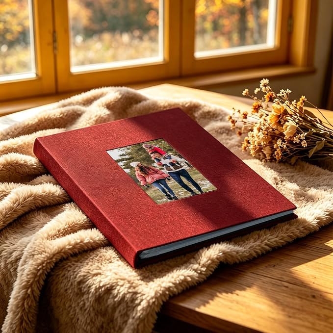 Photo Album 8x10 Linen Picture Book 26-Page Album Holds 52 Photos Art Presentation Folder for Picture or Certificates Storage Red - Image 3