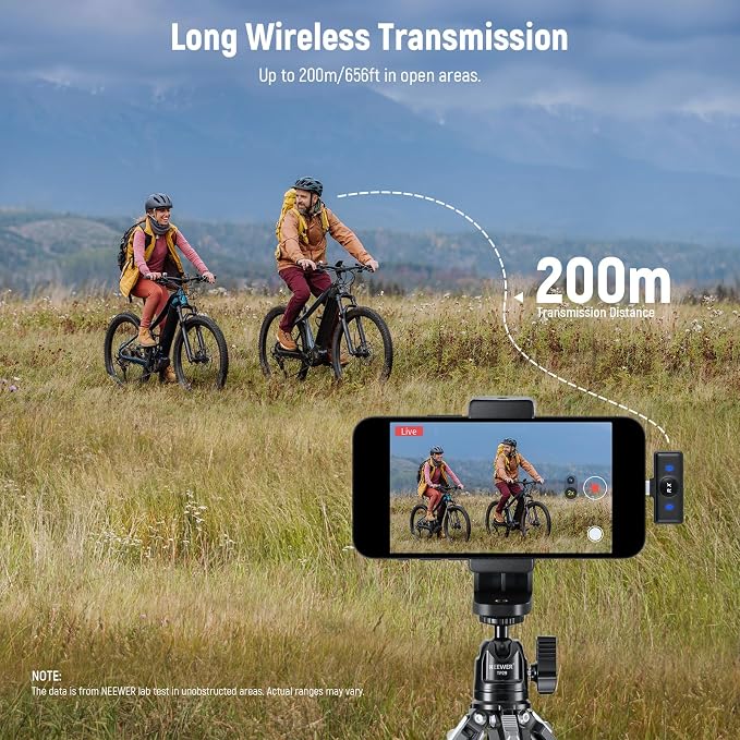NEEWER Wireless Lavalier Microphone System Compatible with iPhone Android Phone PC Laptop Computer, Noise Cancelling Mini Lapel Mic Set with USB C OTG Charging Case 24H Battery 200m Long Range, KM18 - Image 7