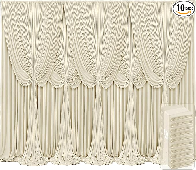 10 Panels Backdrop Curtains for Wedding Party Wrinkle Free Beige Backdrops Curtain Drapes Fabric Decorations Photo Back Drop Cloth for Baby Shower Photography Stage Reception 50ft(W) x 12ft(H) by Tao-GePartyDecorations