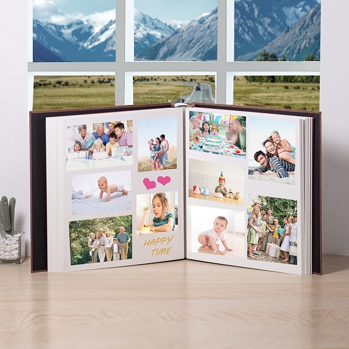 Large Photo Album Self Adhesive 4x6 5x7 3x5 8.5x11 Scrapbook Magnetic Album DIY Scrap Book Length 13 x Width 12.8 (Inches) 120 Sticky Pages Linen Cover DIY Photo Album (Brown) - Image 3