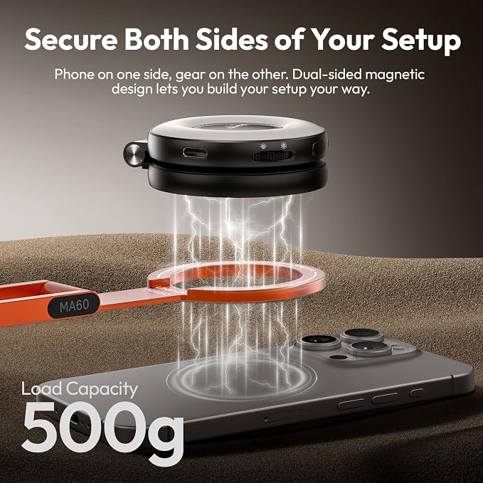 ULANZI MA60 Phone Tripod for Magsafe, Aluminium Mini Phone Stand Orange | Pocket Size Cell Phone Stand, Foldable Selfie Stick for iPhone, Strong Magnet Quick Mount for iPhone 16 15 14 13 12 - Image 5