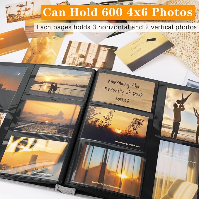 Photo Album 4x6 600 Photos Linen Large Capacity Fabric Cover Books Albums Wedding School Family Anniversary Baby Memory Engagement Travel Albums(Blue, 600 Pockets) (Pack of 2) - Image 4