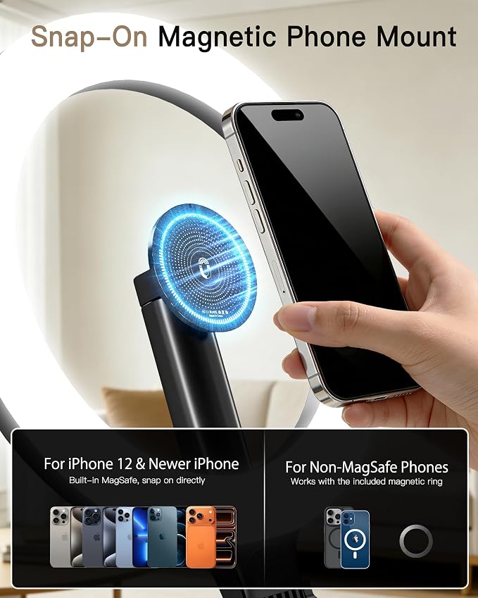NiceVeedi 10.2” Magnetic Desk Ring Light with Stand, 5000mAh Rechargeable Desktop Ring Light for Phone，3 Color Foldable Selfie Light for Live Stream/Makeup/TikTok/YouTube/Photography/Zoom/Vlogging - Image 3