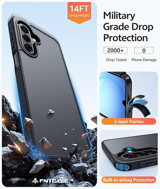 FNTCASE for Galaxy A17/A16 5G Phone Case, Screen Protector | Translucent Matte, 14FT Military Grade Drop Protection, Slim Shockproof Protective, for Samsung A 17 A 16 Cover - Image 4