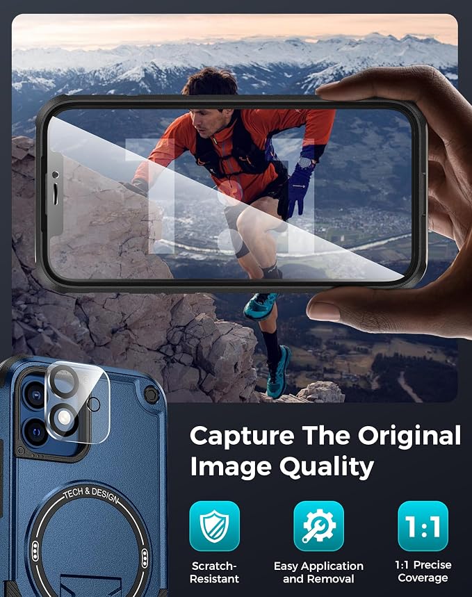 Goton 3 in 1 for iPhone 12 Case with Privacy Screen Protector Blue | Glass Camera Lens Protector,Compatible for MagSafe,Invisible Kickstand, Shockproof Phone Cover for iPhone12 - Image 7