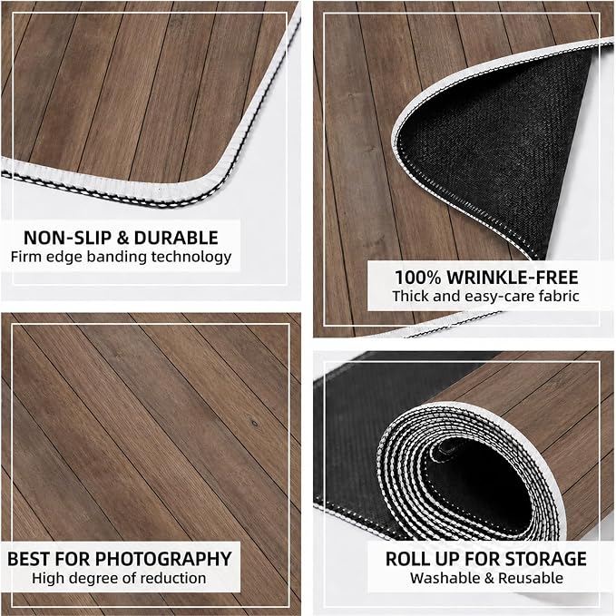 Kate Brown Wood Plank Photography Floor Mat Rubber Photo Studio Backdrop | Warm Natural Timber Texture Non-Slip Floor Drop For Rustic Newborn, Kids, Portrait, Food, Crafts, Product Photography 8x5ft - Image 4