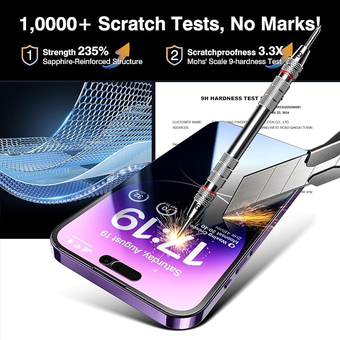 EZ-GLAZ-4+2 Pack for iPhone 14 Pro Privacy Screen Protector (6.1") | 2-Pack Lens Protectors, Alignment Kit, Easy Installation, 9H+ Tempered Glass, Scratch Resistant, 28° Privacy Protection - Image 5
