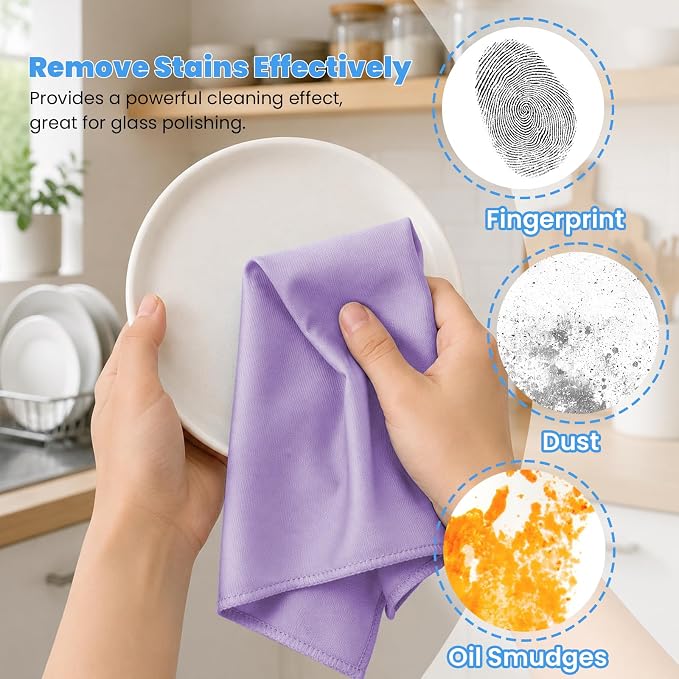 Puomue 12 Pack Microfiber Glass Cleaning Cloth, 10.8 Inch x 13.8 Inch, Lint Free Quickly Clean Windows, Mirrors, Glasses, Phone Screens, Camera Lenses, Purple - Image 6