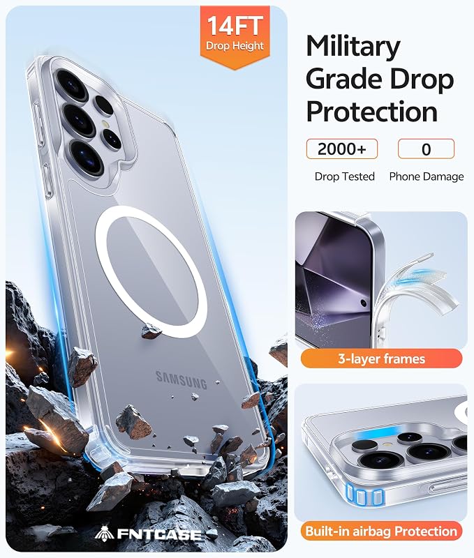 FNTCASE for Samsung Galaxy S24 Ultra Case Clear, Fit for Magsafe | Screen Protector, Anti Yellowing Magnetic Back, 14FT Military Grade Drop Protection, Shockproof Protective Phone Cover - Image 6