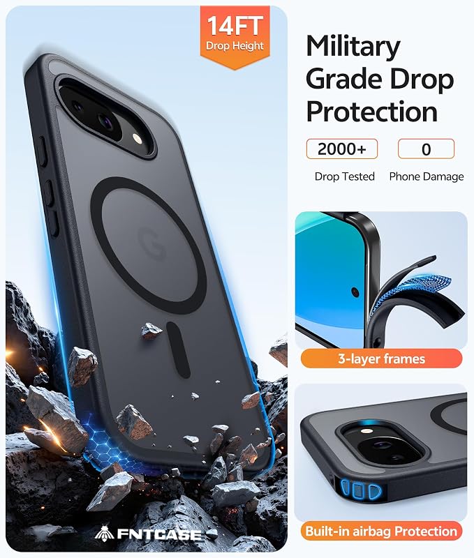 FNTCASE for Google Pixel 10a Case, Fit for Magsafe, with Screen Protector | Translucent Matte Magnetic Back, 14FT Military Grade Drop Protection, Slim Shockproof Protective Phone Cover, Black - Image 5