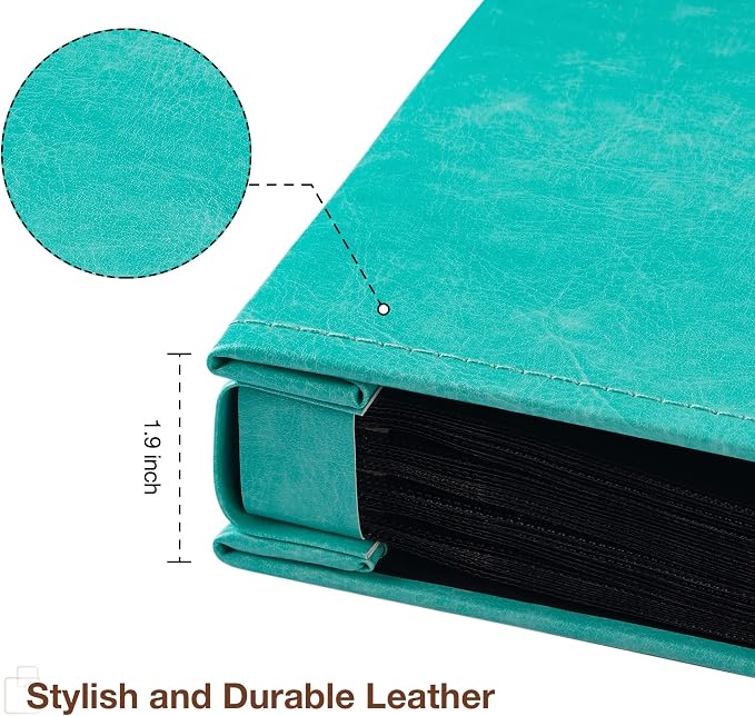 potricher Small Photo Album 4x6 300 Photos, Leather Cover, Teal | Leather 4x6 Picture Album with 300 Horizontal Pockets, Photo Book for Family, Wedding, Anniversary, and Baby - Image 6