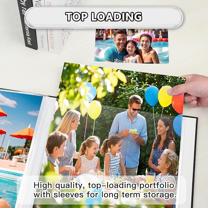 11x14 Photo Album Holds 64 Photos, Linen Cover Art Portfolio 11x14, Photo Album Art Portfolio Folder with Clear Plastic Sleeves for Kids & Artists Artwork Drawing, Black - Image 7