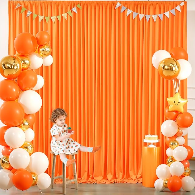 Orange Backdrop Curtains - 6 Panel Wrinkle-Free Polyester Photography Drapes for Baby Shower & Birthday Party - 24 X 10FT - Image 6