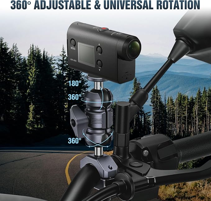 Sport Camera Holder with 1/4" Thread Ball Adapter, Install 22-32mm Diameter Round Bars, 25mm Ball, Aluminum, U-Bolt Base for ATV/Scooter Handlebar (KCB-2) - Image 3