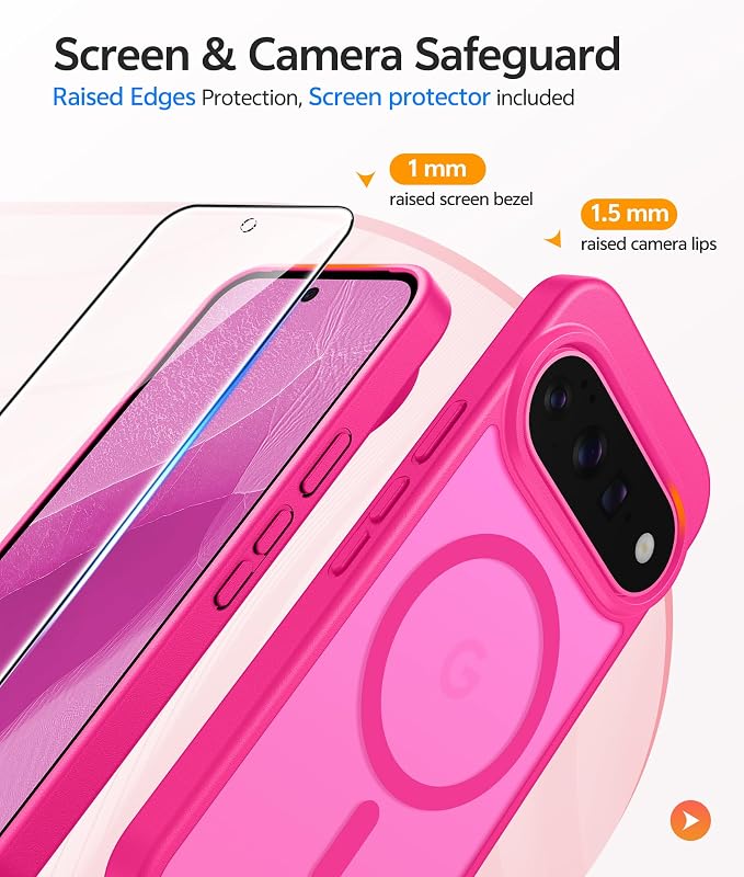 FNTCASE for Google Pixel 11 Pro Case / Pixel 11 Case, with Screen Protector | Fit for Magsafe, Translucent Matte, 14FT Military Grade Drop Protection, Shockproof Protective Phone Cover, Hot Pink - Image 4