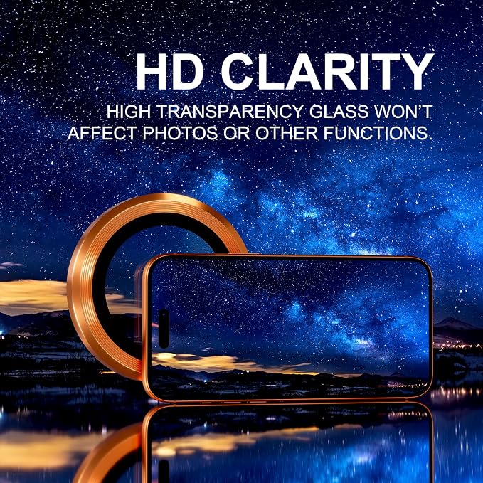 Choiche for iPhone 17 Pro/iPhone 17 Pro Max Camera Lens Protector | Ultra HD, 9H Tempered Glass Camera Cover Screen Protector Metal Ring Decoration Accessories (Orange) - Image 5
