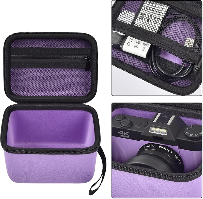 Comecase Vlogging Camera Case for Duluvulu/for VJIANGER 4K Digital Cameras | Mesh Pocket for Charging Cables and Batteries, Travel Storage for Vloggers, Parties and Camping (Purple) - Case Only - Image 4