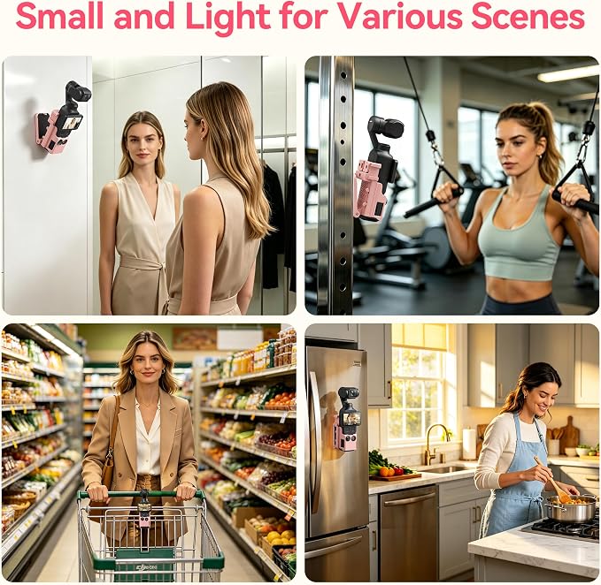 AMAZEAR Magnetic Mount Stand Compatible with DJI Osmo Pocket 4P/4/3/Xtra Muse, Pocket4 Accessories Adapter Clamp Magnet Suction Case Holder on Desktop/Vertical Surface, 180° Adjust Handle, Lightpink - Image 6