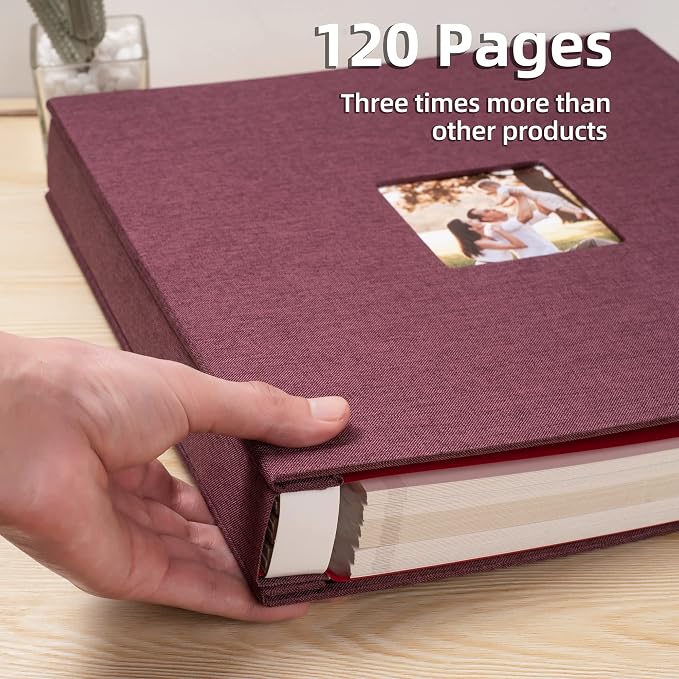 HoneyTolly Large Photo Album Self Adhesive, DIY Scrapbook Album for 600 Photos, 13"x12.6" 120 Pages Linen Cover Memory Book(Purple) - Image 4