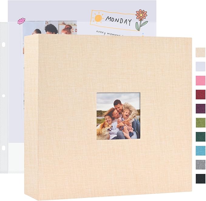 Mublalbum 12x12 Inch 3 Ring DIY Scrapbook Photo Album 80 Pages, Beige | 3 Ring Binder Scrapbook, Linen Cover, 40 Plastic Sleeves 80 Pages, Memory Book for Wedding, Baby, Family, DIY Projects by Mublalbum