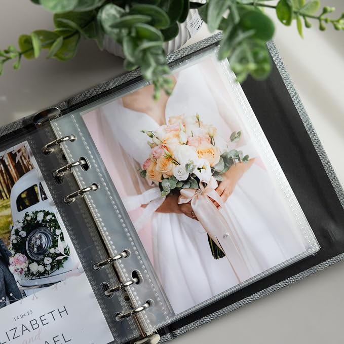 Photo Album For 2X6 Photo Booth Slip In Strips And 4X6 Pictures - 6 Ring Notebook Binder With 20 2 By 6 Sleeves - Fits 80 Photobooth Prints (SIMPLE GREY - LINEN HARDCOVER, 4X6) - Image 4