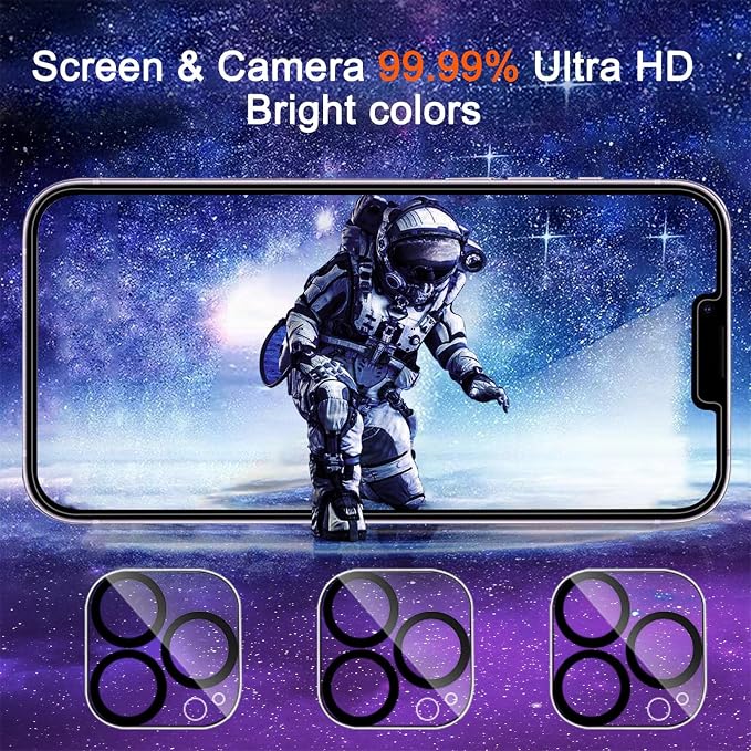 IMBZBK Screen Protector for iPhone 13 Pro Max, Tempered Glass, 3+3 Pack | 9H+ Hardness, Military Grade Shatterproof, Case Friendly, Bubble Free Easy Installation, with 3 Camera Lens Protectors - Image 3
