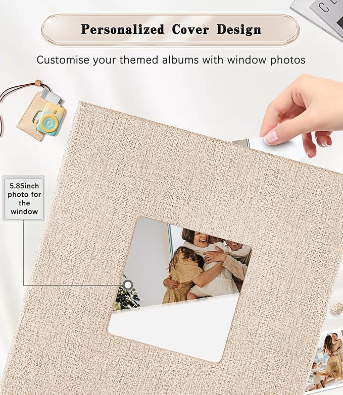 Ejblfe Photo Album 4x6,Linen Cover Slide-in Photo Album Book Can Holds 600 4x6 Photos with 60 Black Sheets for Family,Wedding,Baby and Holiday Pictures (Beige) - Image 2