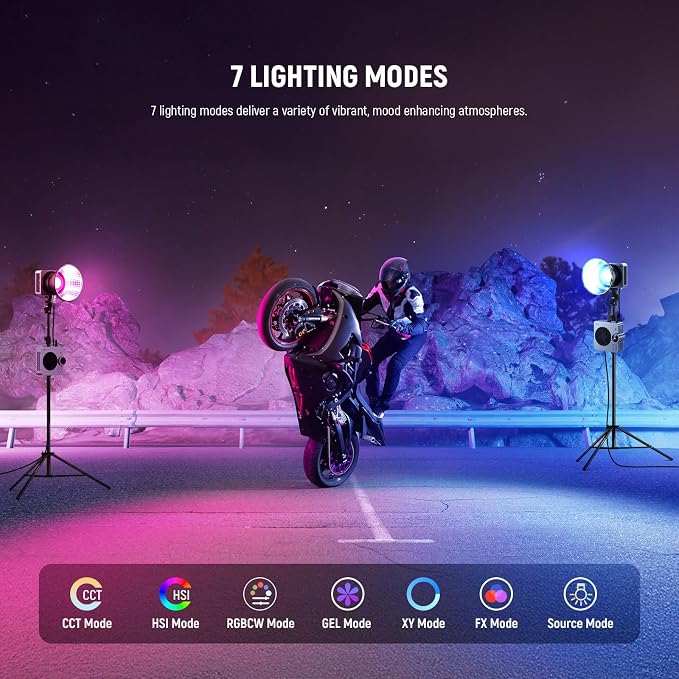 NEEWER HS200C Portable RGB LED Video Light, APP/2.4G/Panel/DMX Control, 280W 150000Lx 2500-7500K CRI95+ COB Continuous Output Lighting Bowens Spotlight for Video Recording Streaming Studio Photography - Image 3