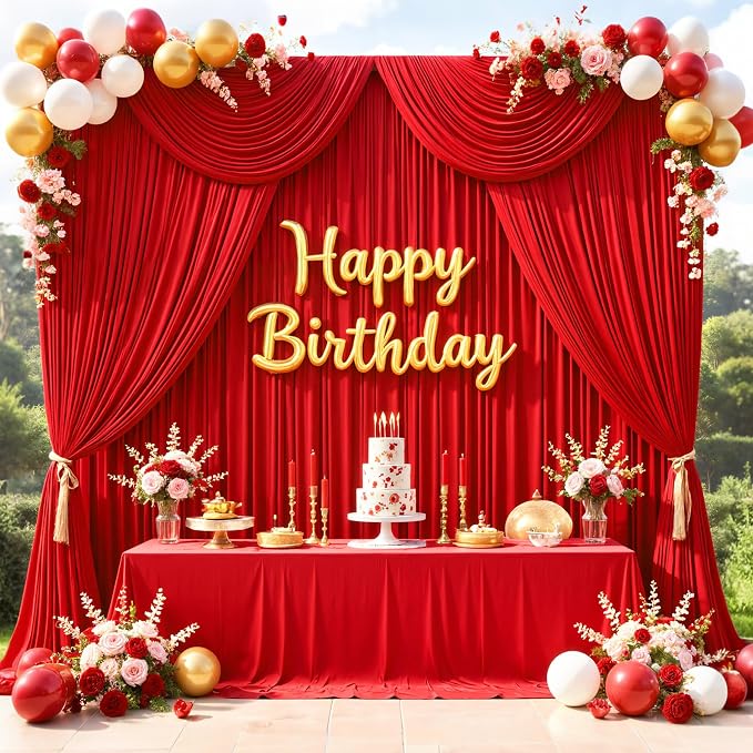 10x10ft Wrinkle Free Red Backdrop Curtains for Parties, 2 Panels 5x10ft Silky Polyester Photo Backdrop Drapes Back Drop Cloth Drapery for Wedding Birthday Photography Background Decor - Image 7
