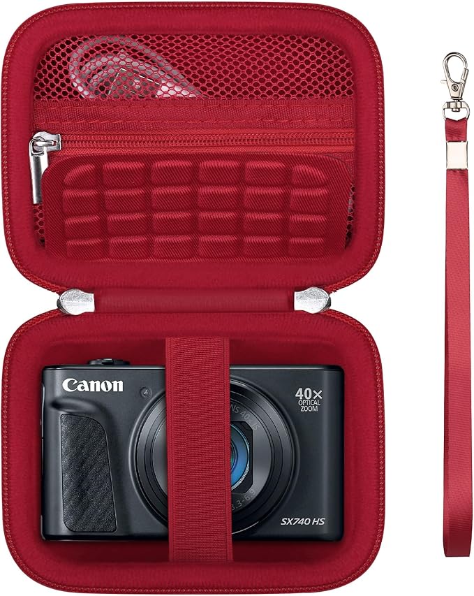 Carrying Case for Canon PowerShot SX740 HS, SX730 HS Camera, Red | SX720 HS, SX620 HS, G7 X Mark III, G7 X Mark II Digital Camera, Storage Holder Travel Bag with Mesh Pocket for Battery Pack by Supmay