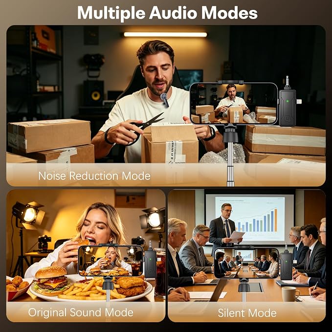 3 in 1 Wireless Mini Microphone for iPhone Android Phone Camera: Lavalier Lapel Mic for Video Recording - Noise Cancelling Clip on Shirt Microphones for Tiktok YouTube Podcast Vlogging - Image 6