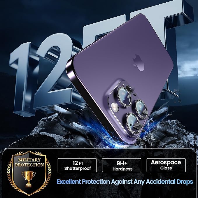 CACOE Metal Camera Lens Protector for iPhone 14/16 Pro/Pro Max Cover | Tempered Glass Cover, Anti-Scratch, Drop-Proof, Strong Adhesion, Camera Screen Cover Accessories, Dark Purple - Image 5