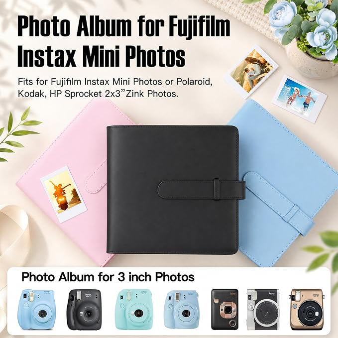 Veicevol 360-Pocket 2x3 Photo Album for Instax Mini and Polaroid, Black | PU Leather Cover Keeps, Fits Instax Mini and Polaroid 2x3 Photos, Protects Travel, Wedding and Family Memories - Image 4