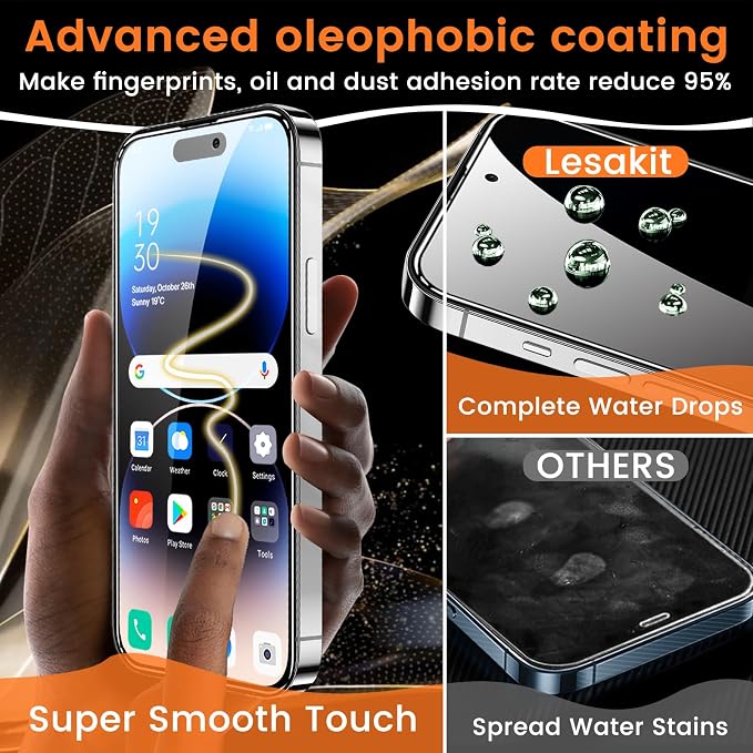 Lesakit 3+3 Pack Privacy Screen Protector for iPhone 14 Pro 6.1-Inch with 3 Pack Camera Lens Protector, Anti Spy Tempered Glass Film 9H Hardness Bubble Free Case Friendly - Image 6